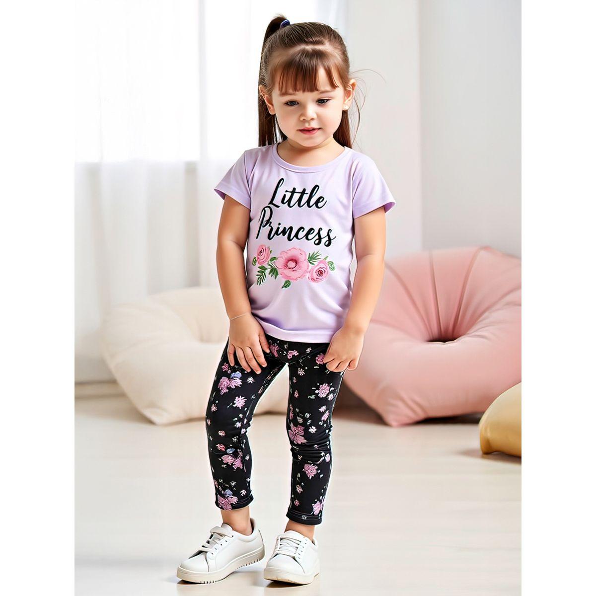 Styli Kids 2pcs Graphic Print Short Sleeve T-Shirt and Flora Print Leggings-girls-clothing-setsandcoords-image-3