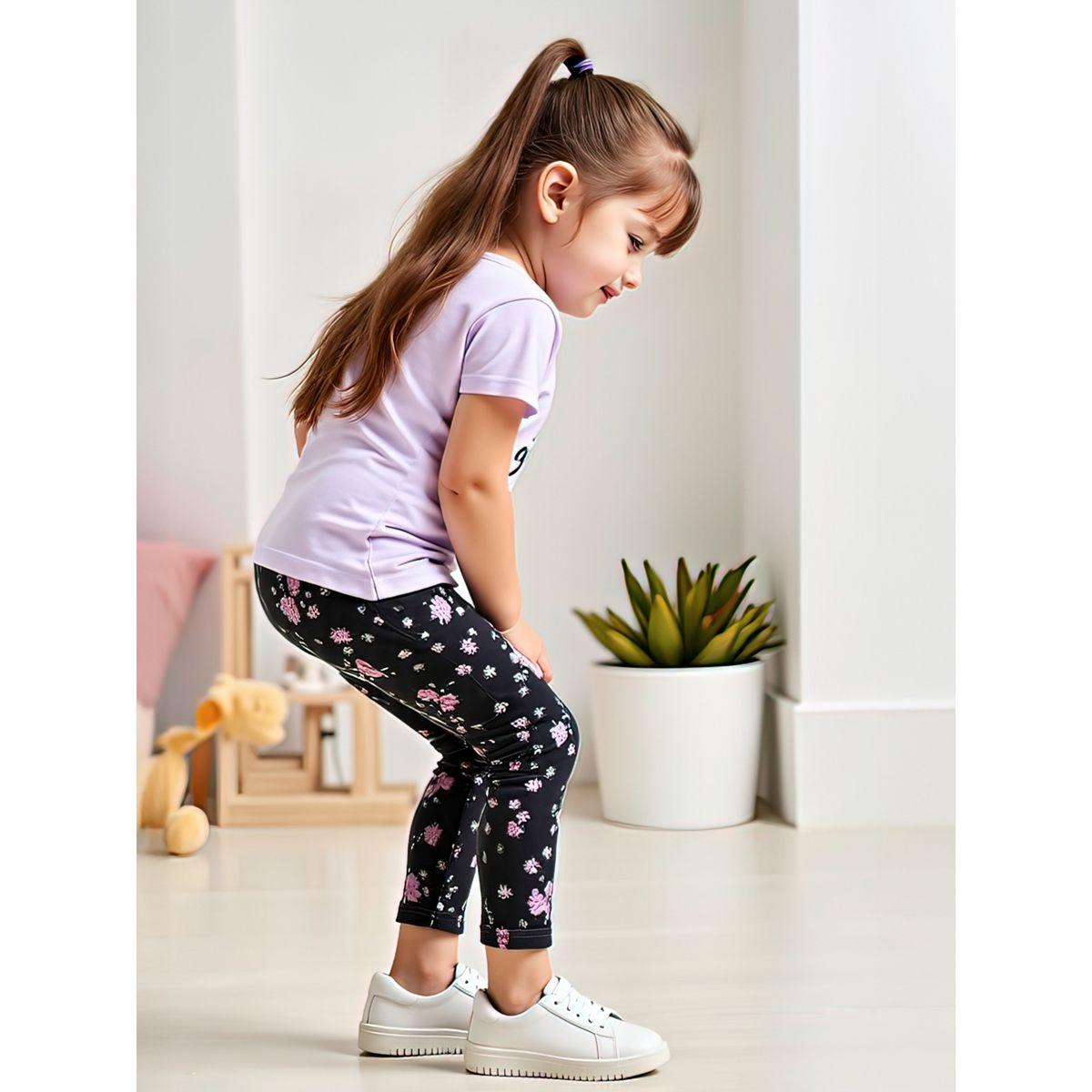 Styli Kids 2pcs Graphic Print Short Sleeve T-Shirt and Flora Print Leggings-girls-clothing-setsandcoords-image-4