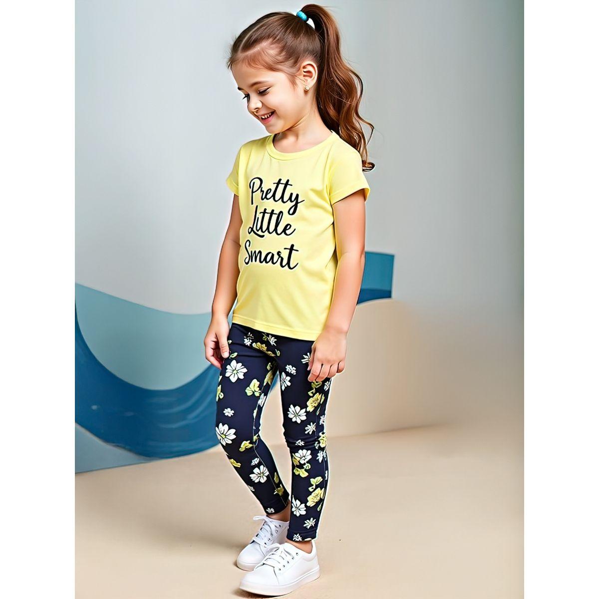 Styli Kids 2pcs Graphic Print Short Sleeve T-Shirt and Flora Print Leggings-girls-clothing-setsandcoords-image-1