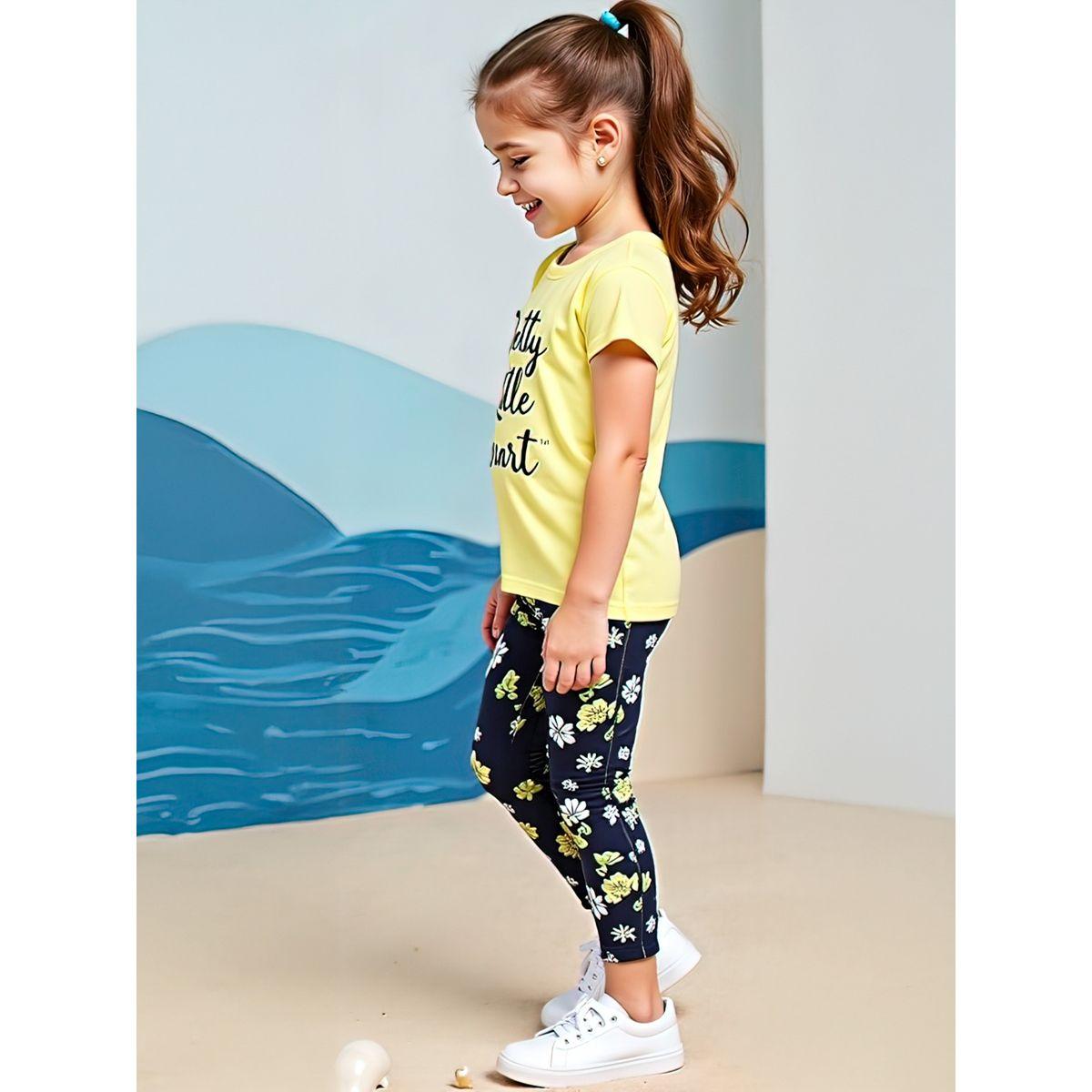 Styli Kids 2pcs Graphic Print Short Sleeve T-Shirt and Flora Print Leggings-girls-clothing-setsandcoords-image-2