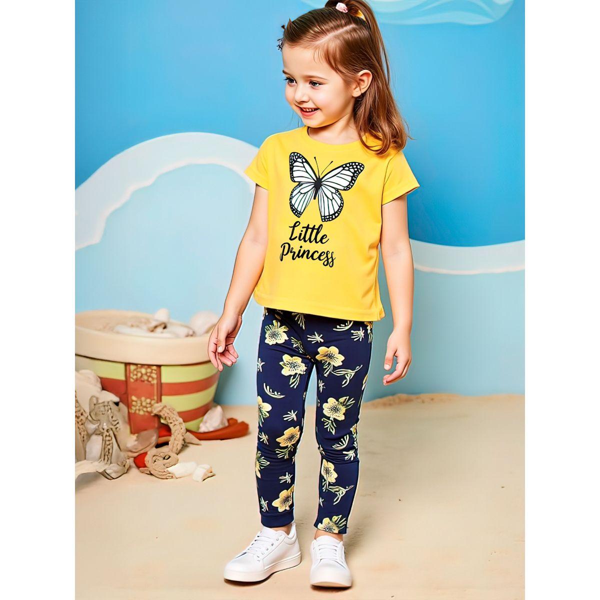 ليقنز مطبع بزهور مع تيشيرت بأكمام قصيرة-girls-clothing-setsandcoords-image-1