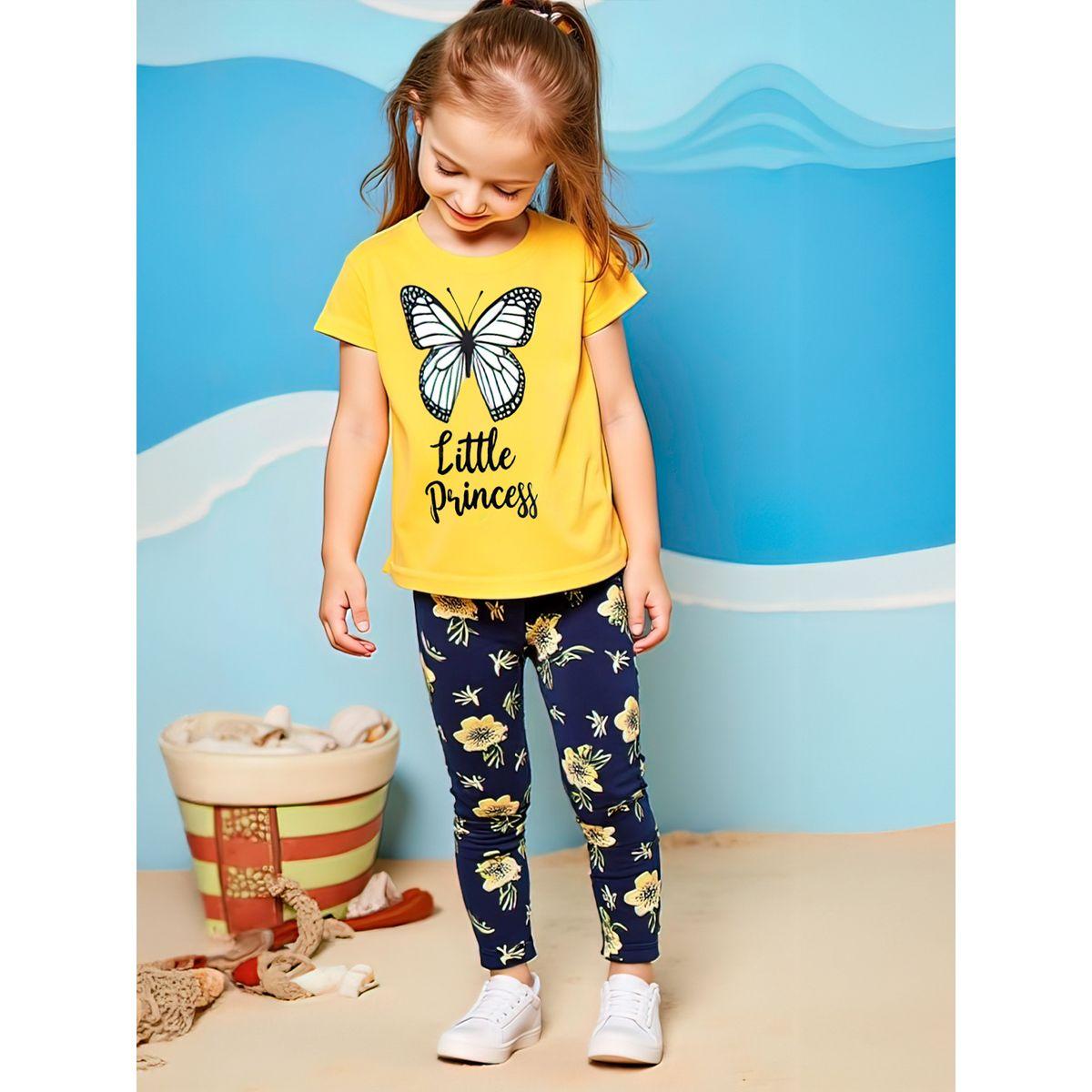 Styli Kids 2pcs Graphic Print Short Sleeve T-Shirt and Flora Print Leggings-girls-clothing-setsandcoords-image-4