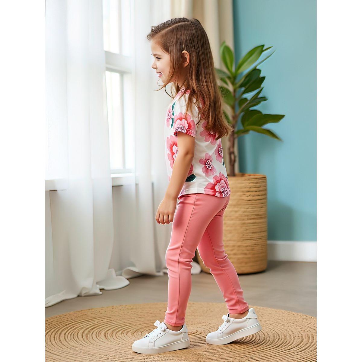 Styli Kids 2pcs Flora Print Short Sleeve T-Shirt and Solid Leggings-girls-clothing-setsandcoords-image-4