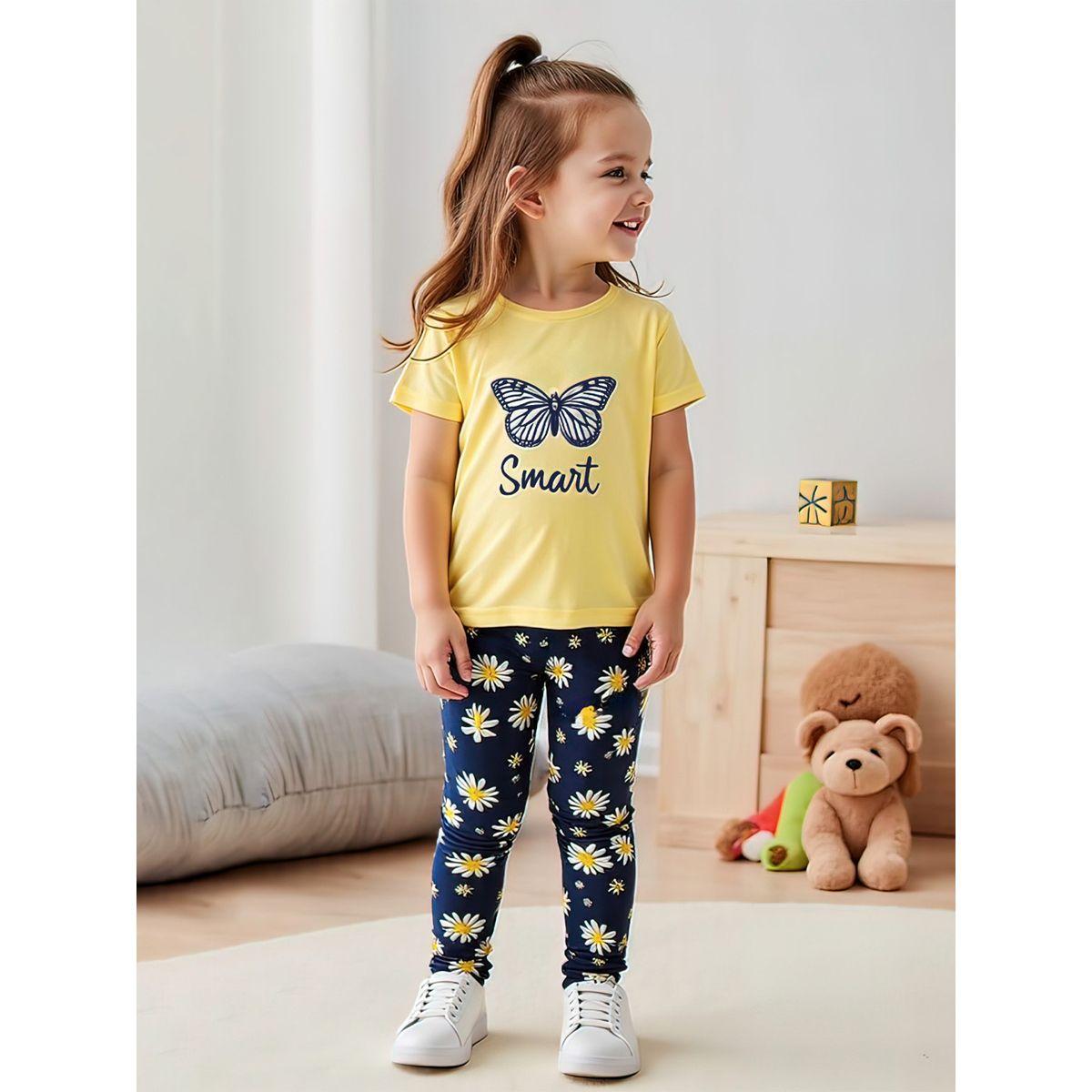ليقنز مطبع بزهور مع تيشيرت بأكمام قصيرة-girls-clothing-setsandcoords-image-3