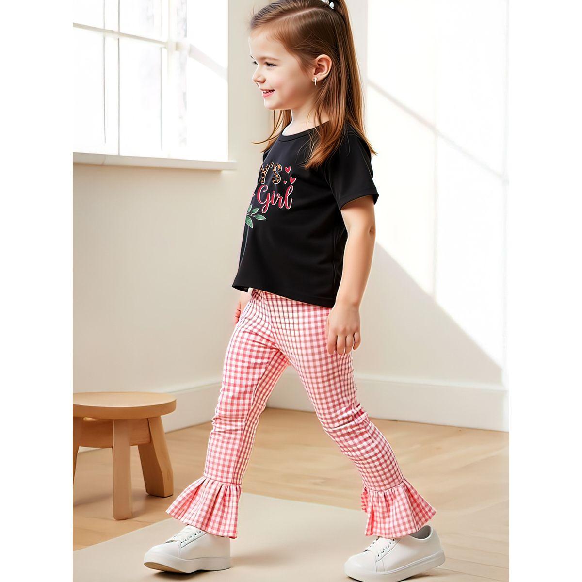 بنطال كاروهات مع تيشيرت بأكمام قصيرة-girls-clothing-setsandcoords-image-3