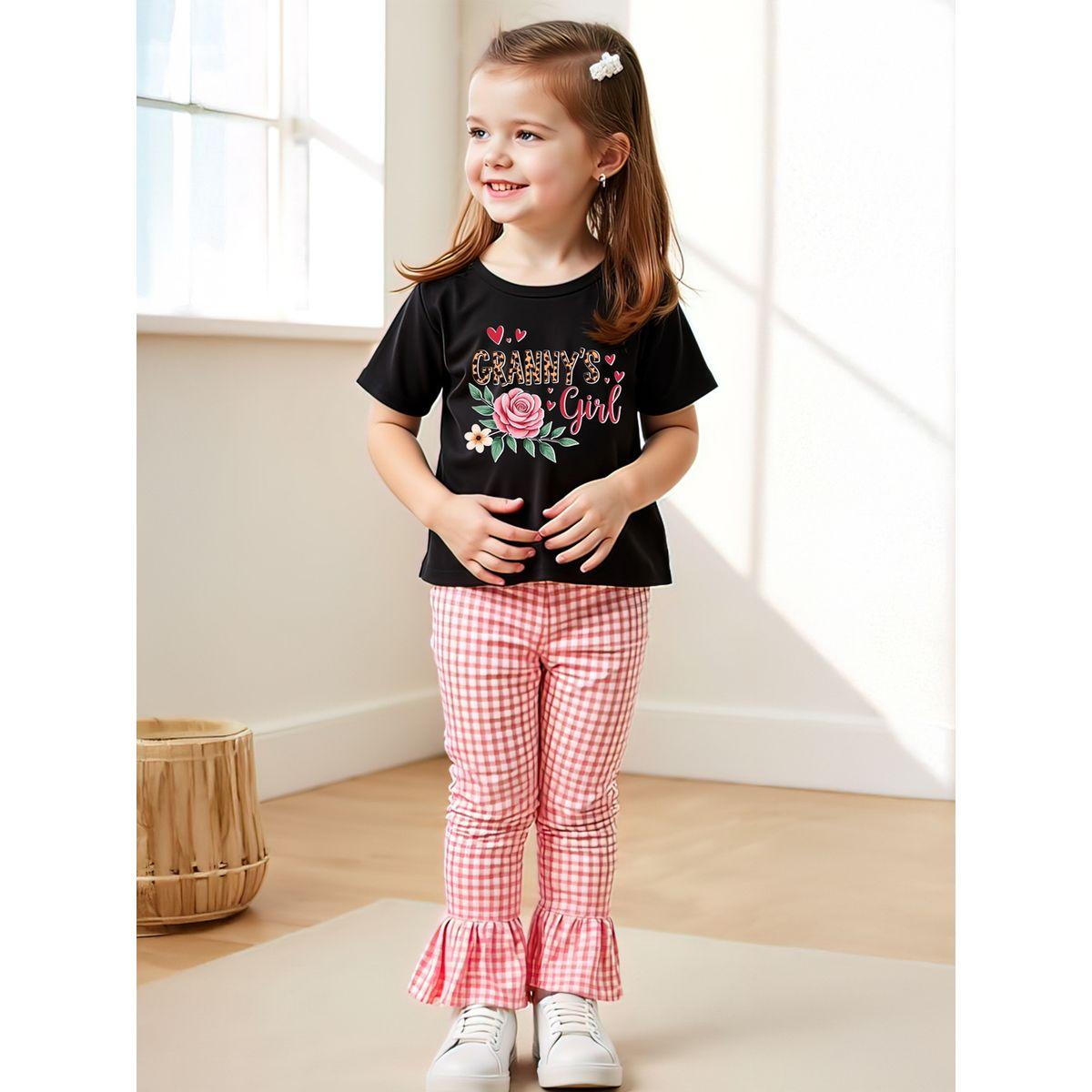 بنطال كاروهات مع تيشيرت بأكمام قصيرة-girls-clothing-setsandcoords-image-4