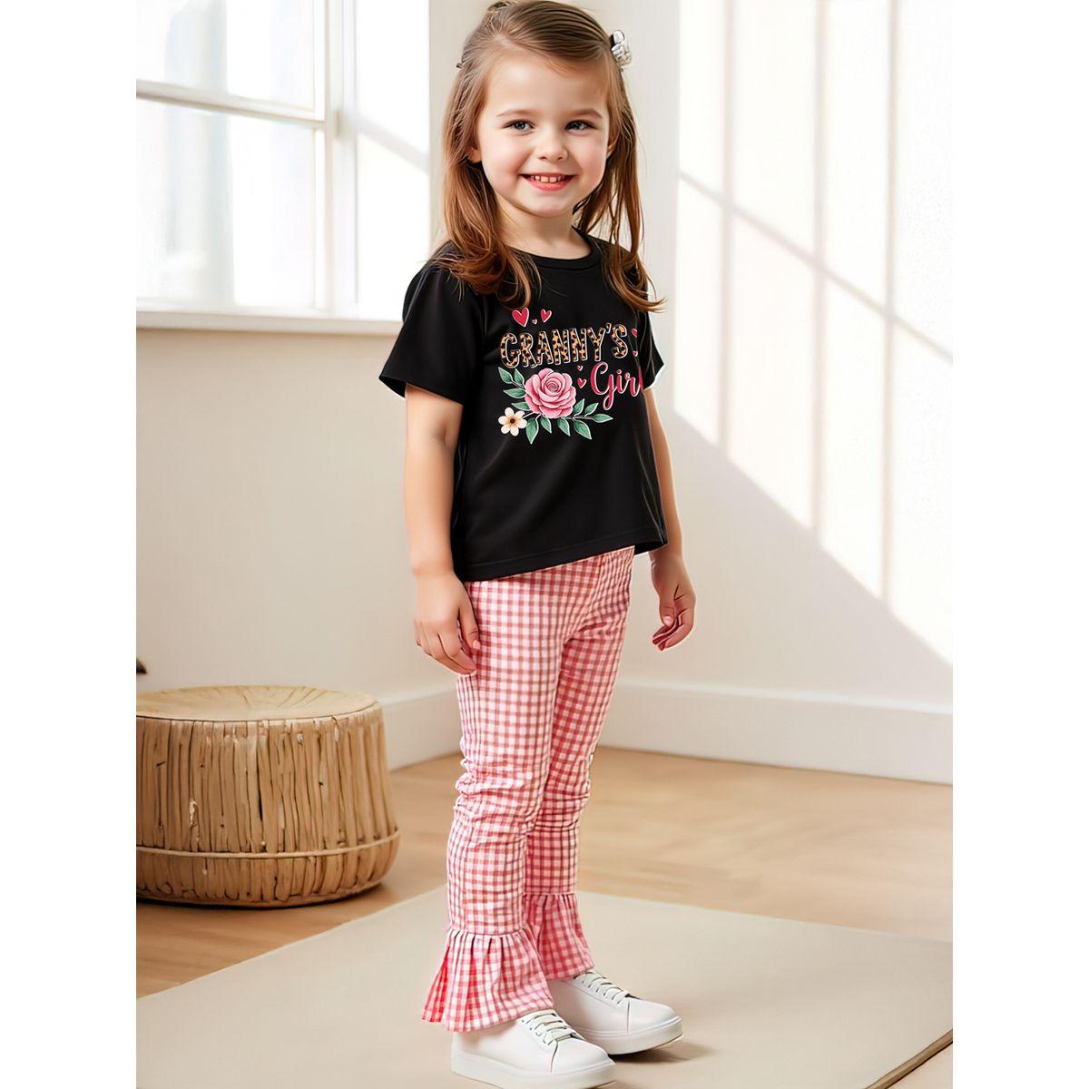 بنطال كاروهات مع تيشيرت بأكمام قصيرة-girls-clothing-setsandcoords-image-5