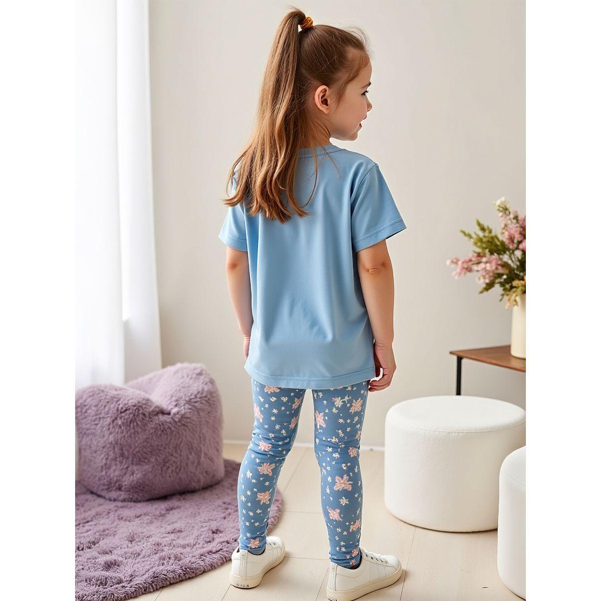 Styli Kids 2pcs Graphic Print Short Sleeve T-Shirt and Flora Print Leggings-girls-clothing-setsandcoords-image-2