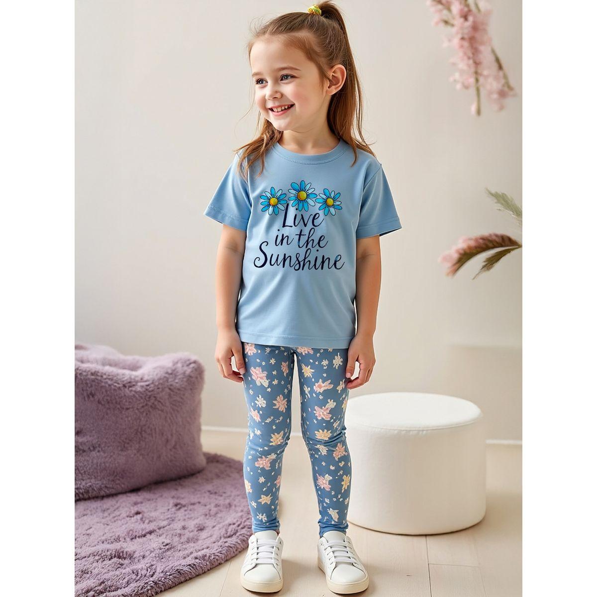 Styli Kids 2pcs Graphic Print Short Sleeve T-Shirt and Flora Print Leggings-girls-clothing-setsandcoords-image-3