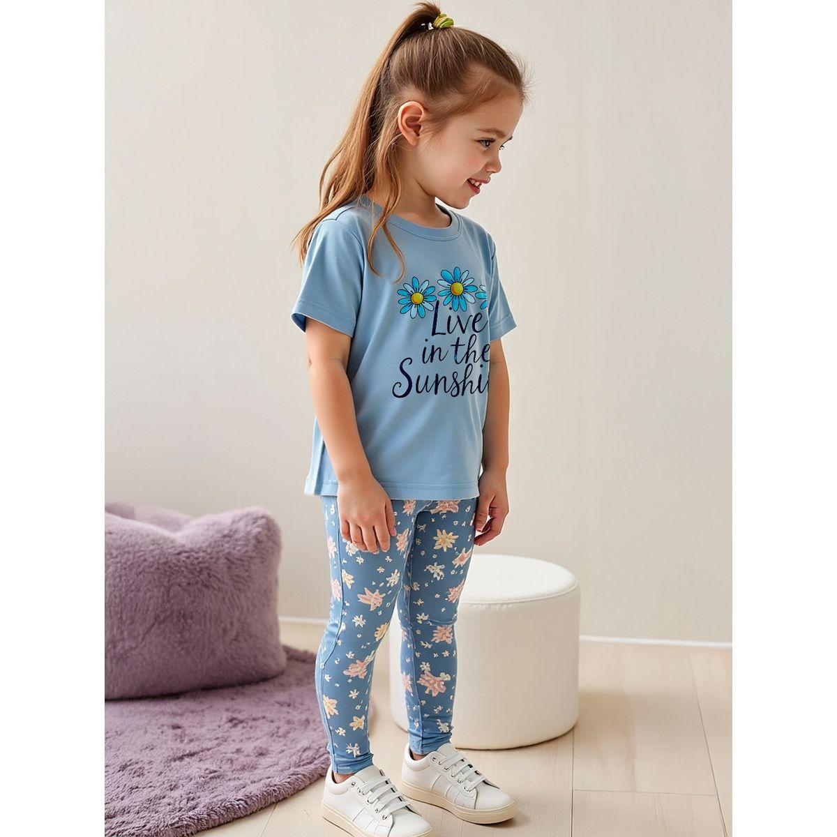 Styli Kids 2pcs Graphic Print Short Sleeve T-Shirt and Flora Print Leggings-girls-clothing-setsandcoords-image-4