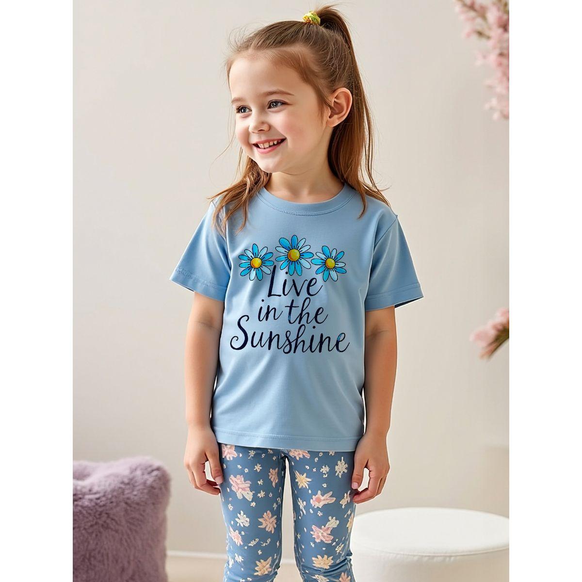 Styli Kids 2pcs Graphic Print Short Sleeve T-Shirt and Flora Print Leggings-girls-clothing-setsandcoords-image-5