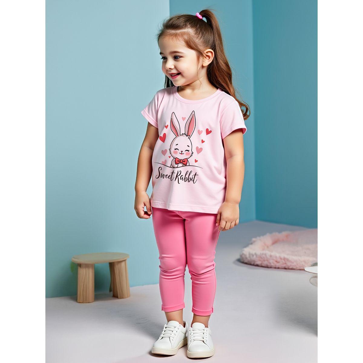 Styli Kids 2pcs Graphic Print Short Sleeve T-Shirt and Solid Leggings-girls-clothing-setsandcoords-image-1