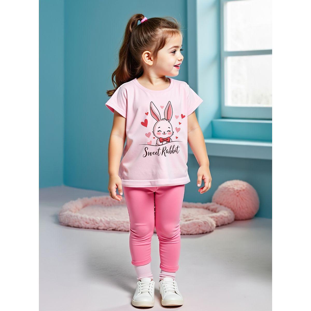Styli Kids 2pcs Graphic Print Short Sleeve T-Shirt and Solid Leggings-girls-clothing-setsandcoords-image-3