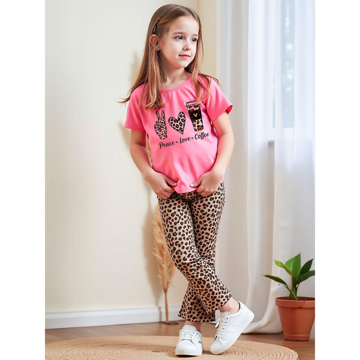 Styli Kids 2pcs Graphic Print Short Sleeve T-Shirt and Leopard Print Flare-girls-clothing-setsandcoords-image-4