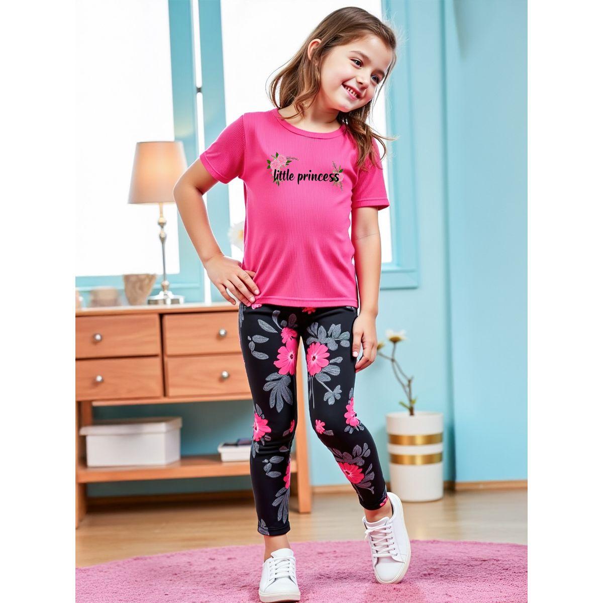 مجموعة من ليقنز بطبعة زهور وتيشيرت بأكمام قصيرة-girls-clothing-setsandcoords-image-4