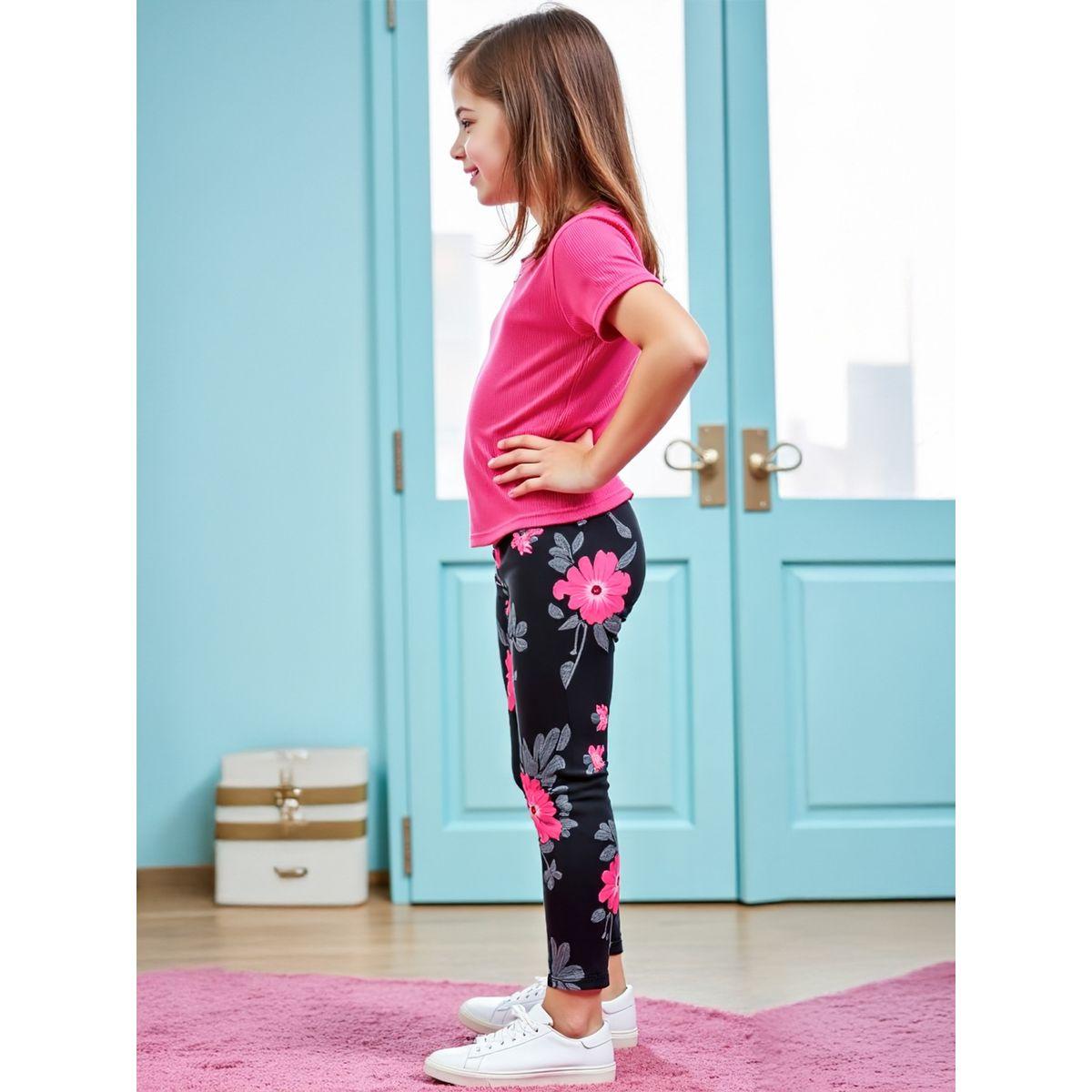 مجموعة من ليقنز بطبعة زهور وتيشيرت بأكمام قصيرة-girls-clothing-setsandcoords-image-5