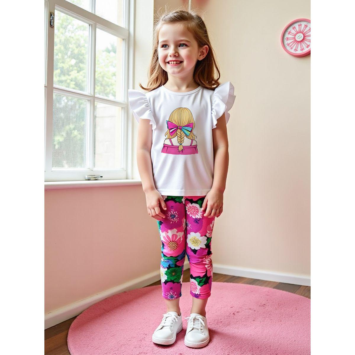 Styli Kids Pink Floral Leggings and T-Shirt 2 Pcs Set-girls-clothing-setsandcoords-image-1