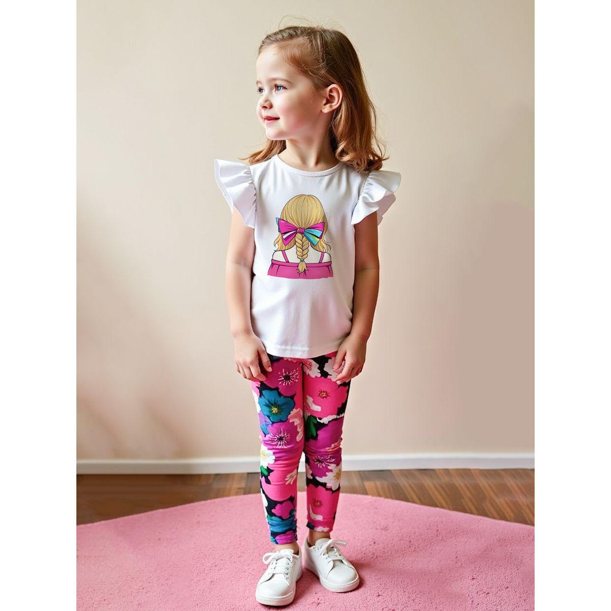 Styli Kids Pink Floral Leggings and T-Shirt 2 Pcs Set-girls-clothing-setsandcoords-image-3