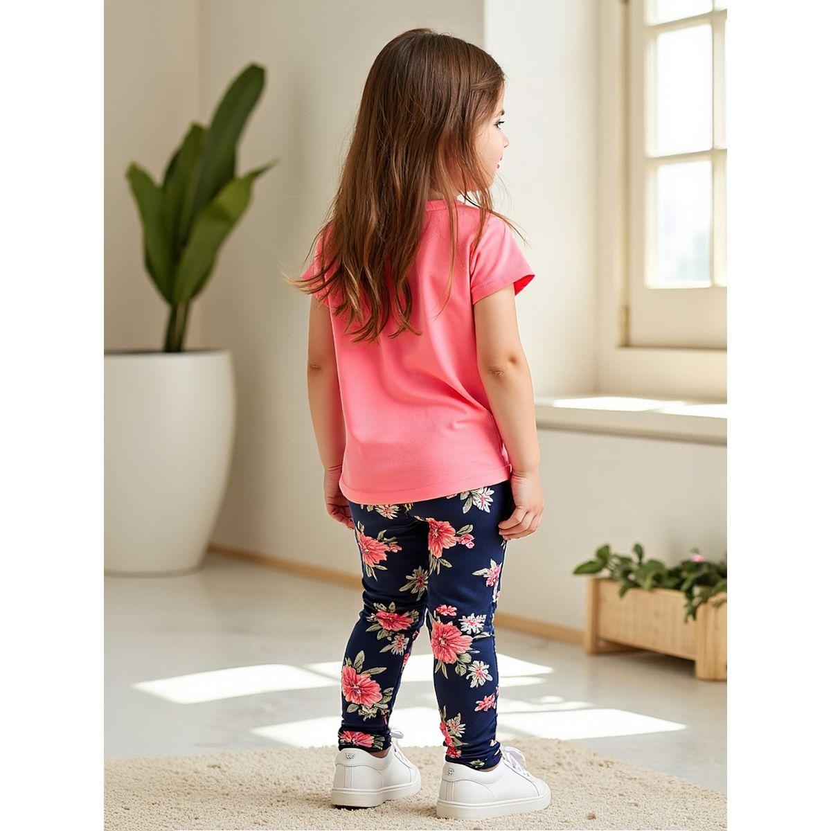Styli Kids Pink Short Sleeve Floral Printed Leggings Set Pack of 2-girls-clothing-setsandcoords-image-3