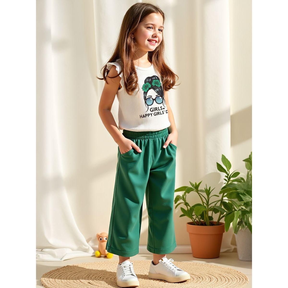 Styli Kids Green Printed T-Shirt and Wide Leg 2pcs Pant-girls-clothing-setsandcoords-image-3