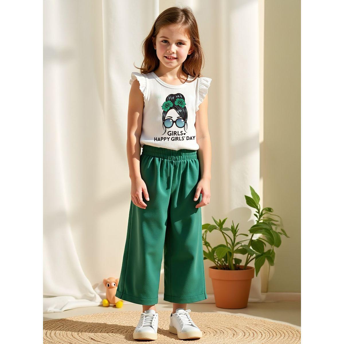 Styli Kids Green Printed T-Shirt and Wide Leg 2pcs Pant-girls-clothing-setsandcoords-image-4