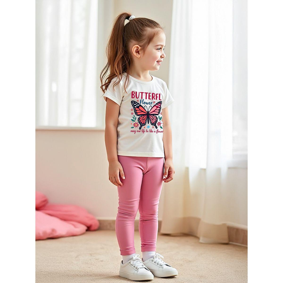 Styli Kids Pink Butterfly Printed T-Shirt & Leggings 2 pcs Set-girls-clothing-setsandcoords-image-1