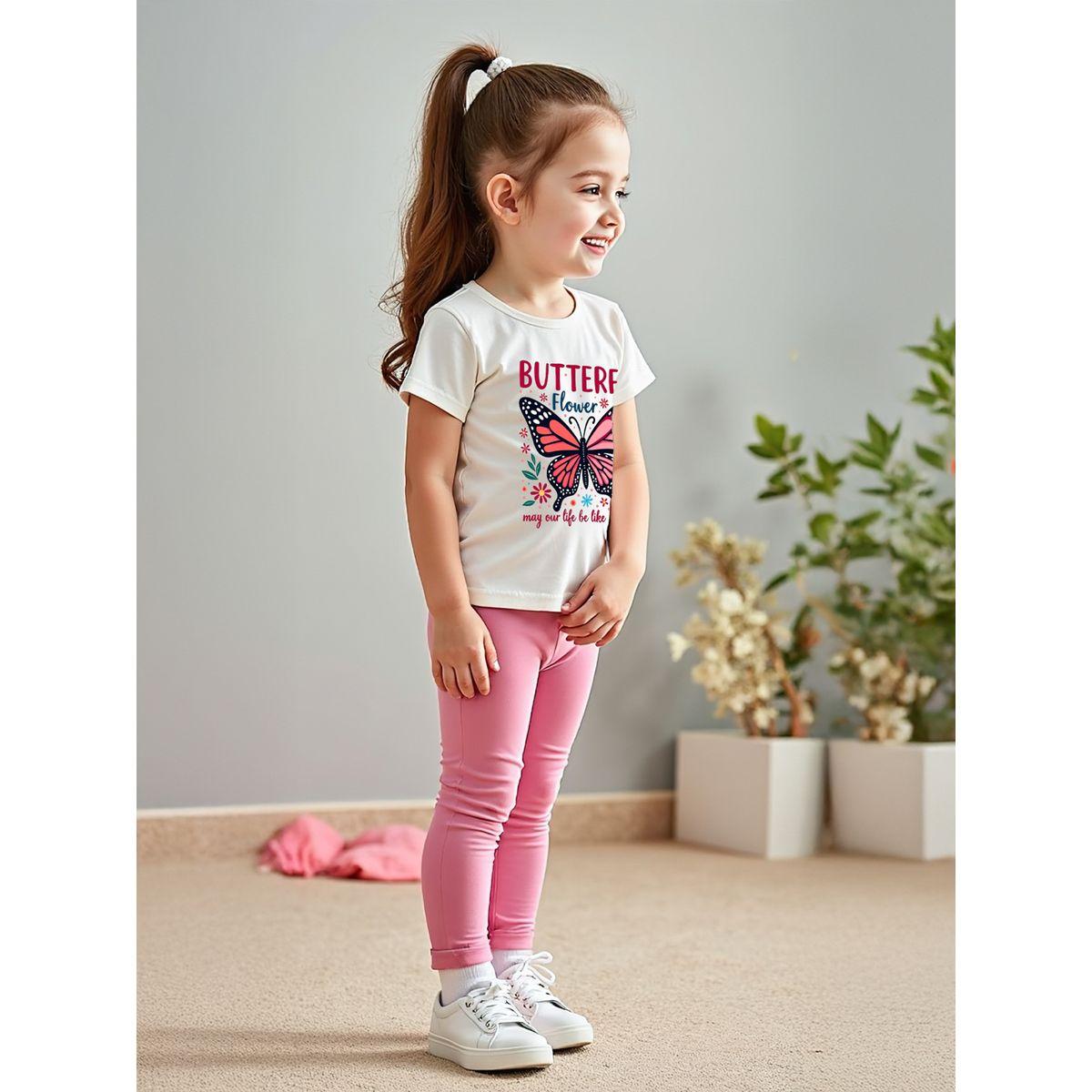 Styli Kids Pink Butterfly Printed T-Shirt & Leggings 2 pcs Set-girls-clothing-setsandcoords-image-2
