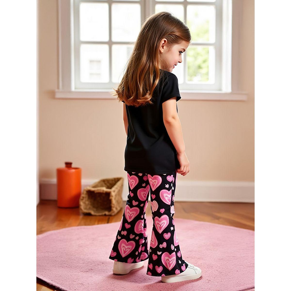 Styli Kids Pink Love Heart Printed T-Shirt & Flare Pants 2pcs Set-girls-clothing-setsandcoords-image-2