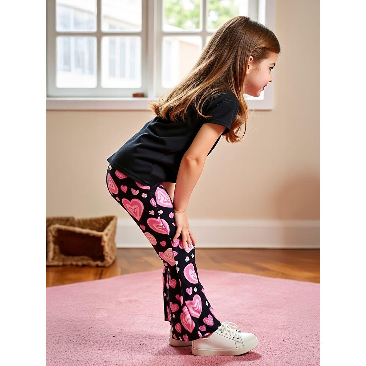 Styli Kids Pink Love Heart Printed T-Shirt & Flare Pants 2pcs Set-girls-clothing-setsandcoords-image-3