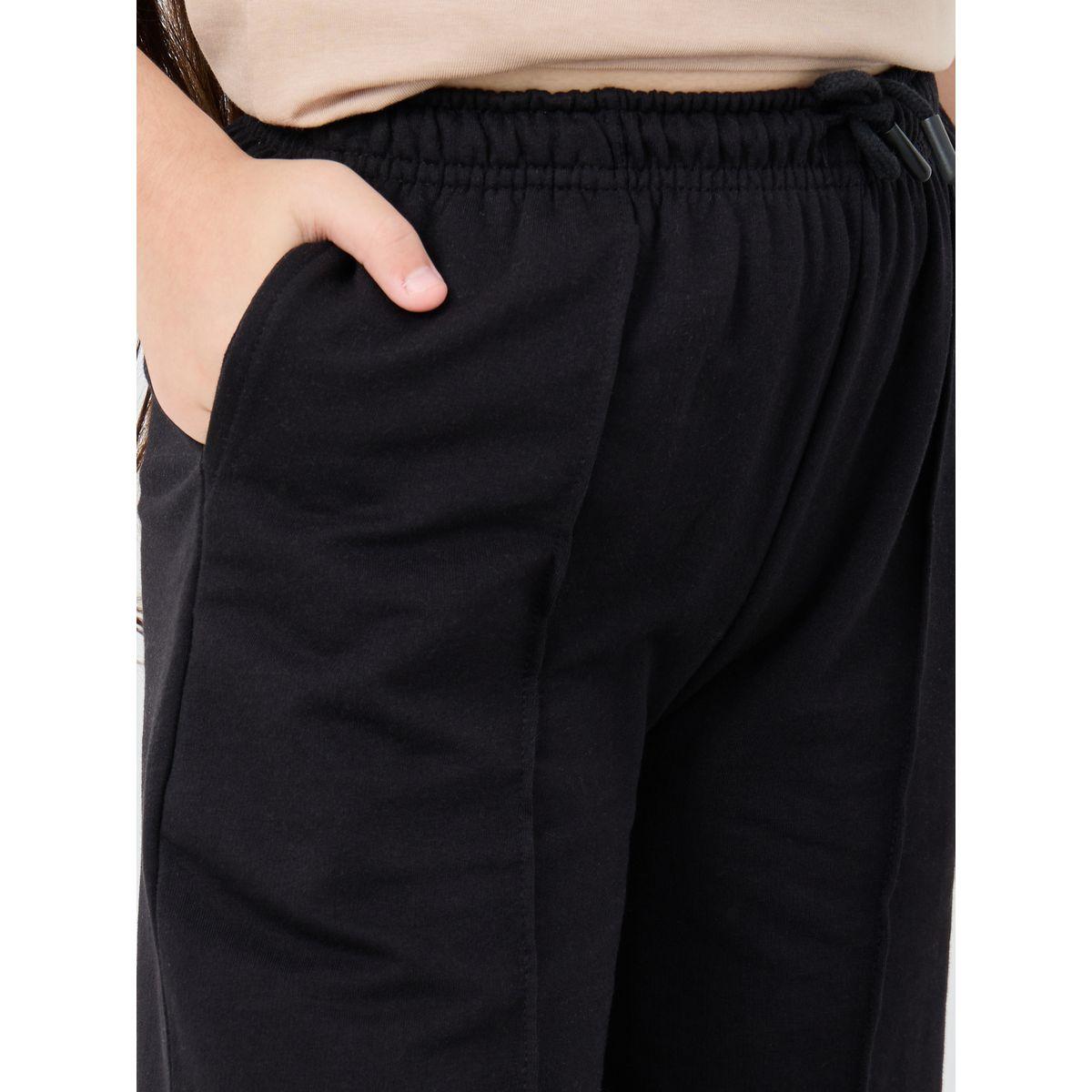 Styli Girls Black Solid Pintuck Wide Leg Culottes-girls-clothing-bottoms-trousers-image-3