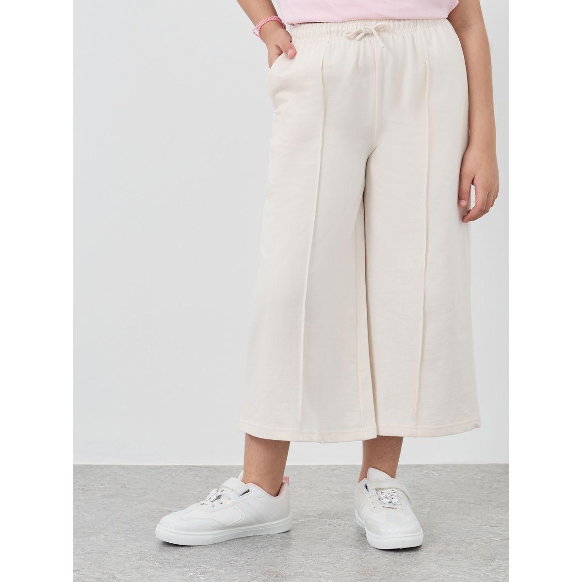 بنطال كيلوت سادة بأرجل واسعة وحزوز-girls-clothing-bottoms-trousers-image-2