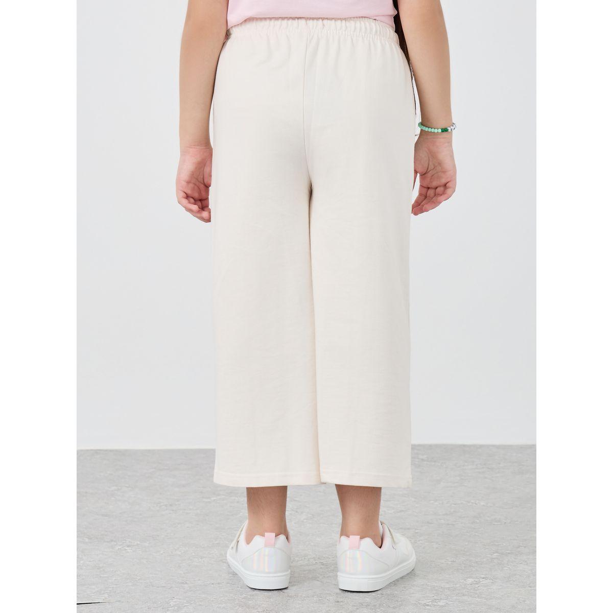 Styli Girls Beige Solid Pintuck Wide Leg Culottes-girls-clothing-bottoms-trousers-image-4
