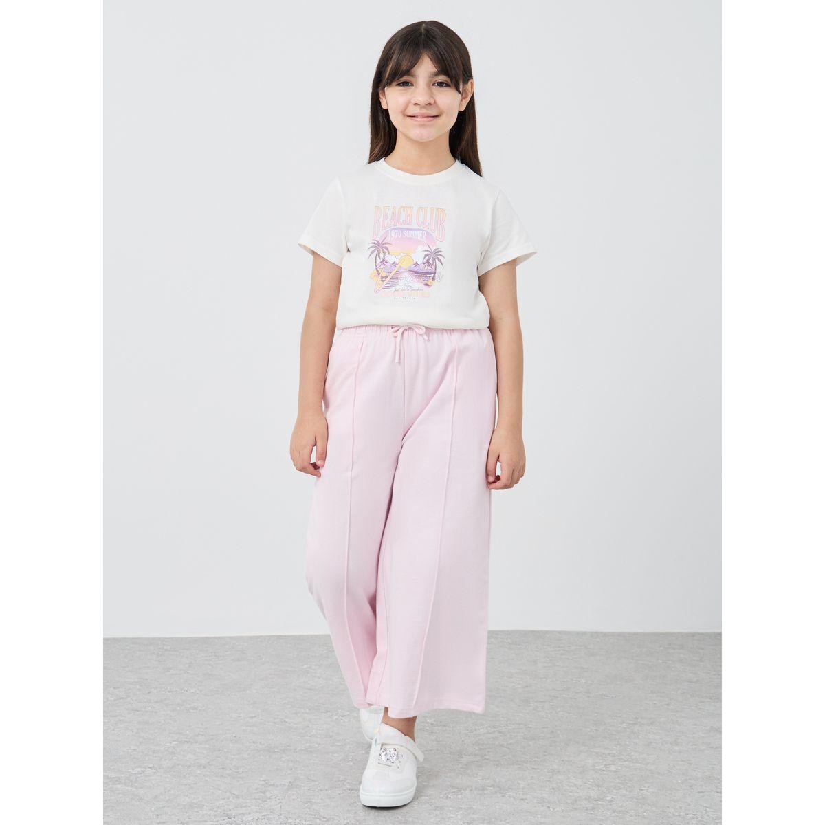 Styli Solid Wide Leg Pants with Pintuck Detail-girls-clothing-bottoms-joggersandtrackpants-image-2