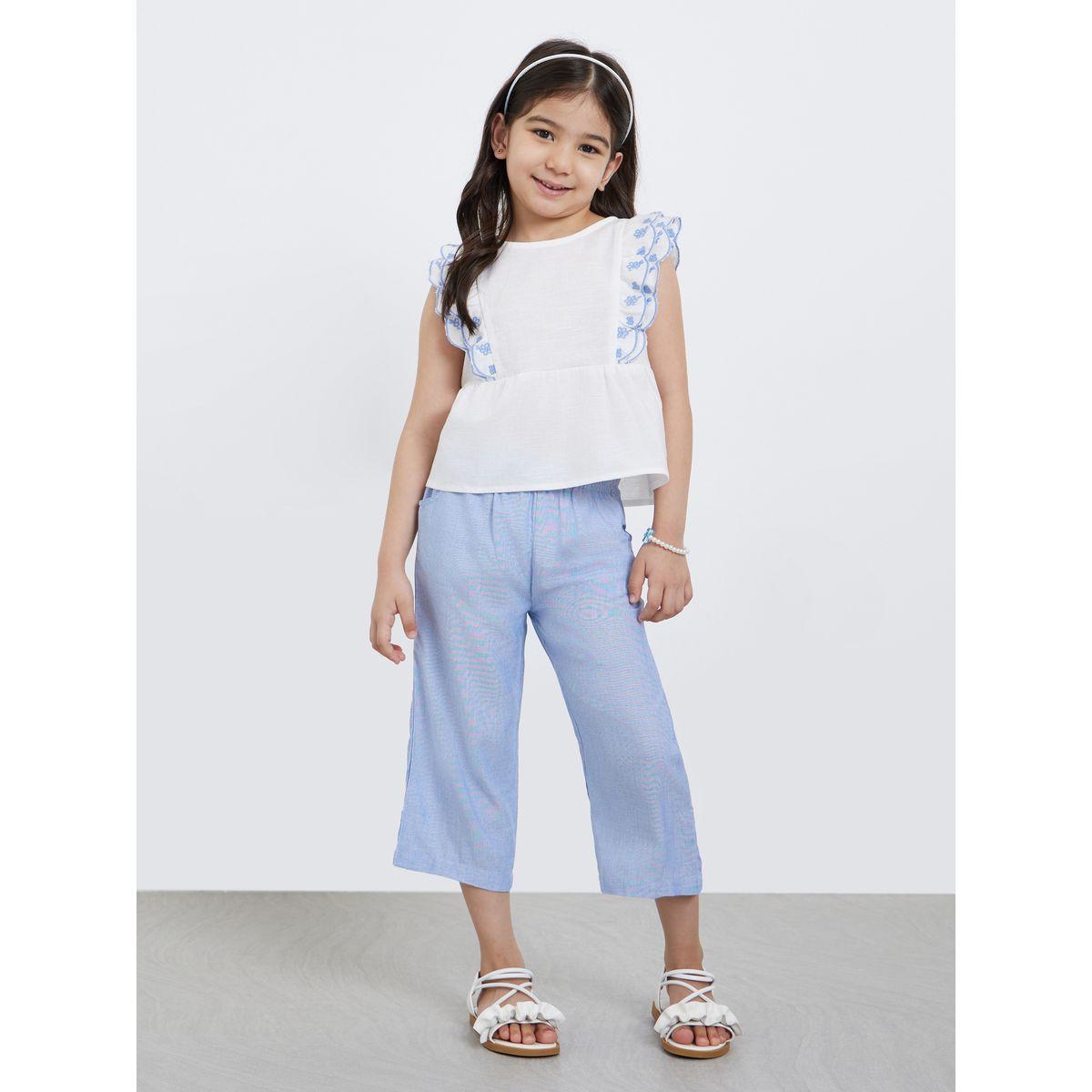Styli Girls Solid Ruffle Trim Top and Culottes Set-girls-clothing-setsandcoords-image-1