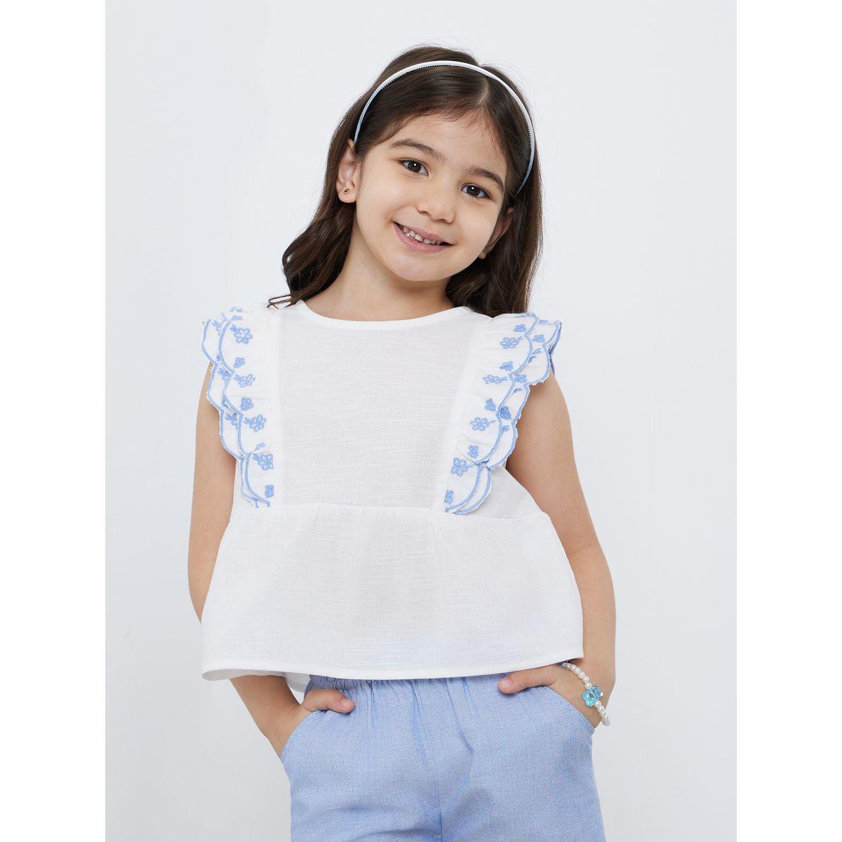 Styli Girls Solid Ruffle Trim Top and Culottes Set-girls-clothing-setsandcoords-image-2