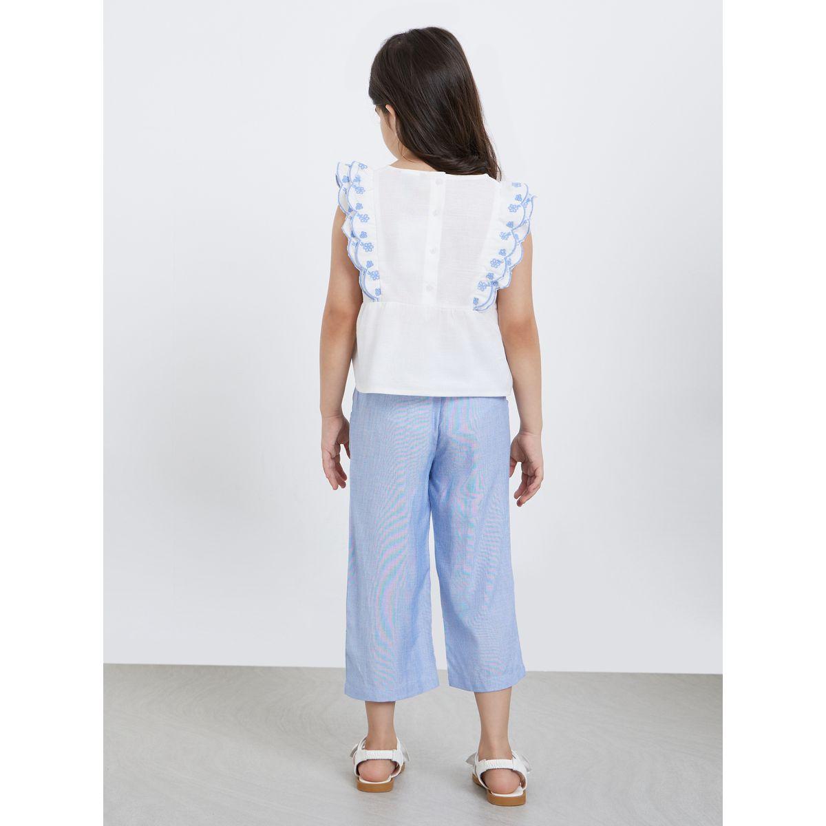 Styli Girls Solid Ruffle Trim Top and Culottes Set-girls-clothing-setsandcoords-image-4