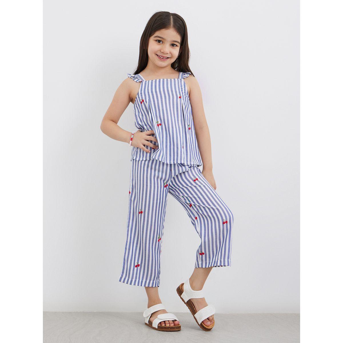 Styli Striped Ruffled Top and Culottes Set-girls-clothing-setsandcoords-image-1