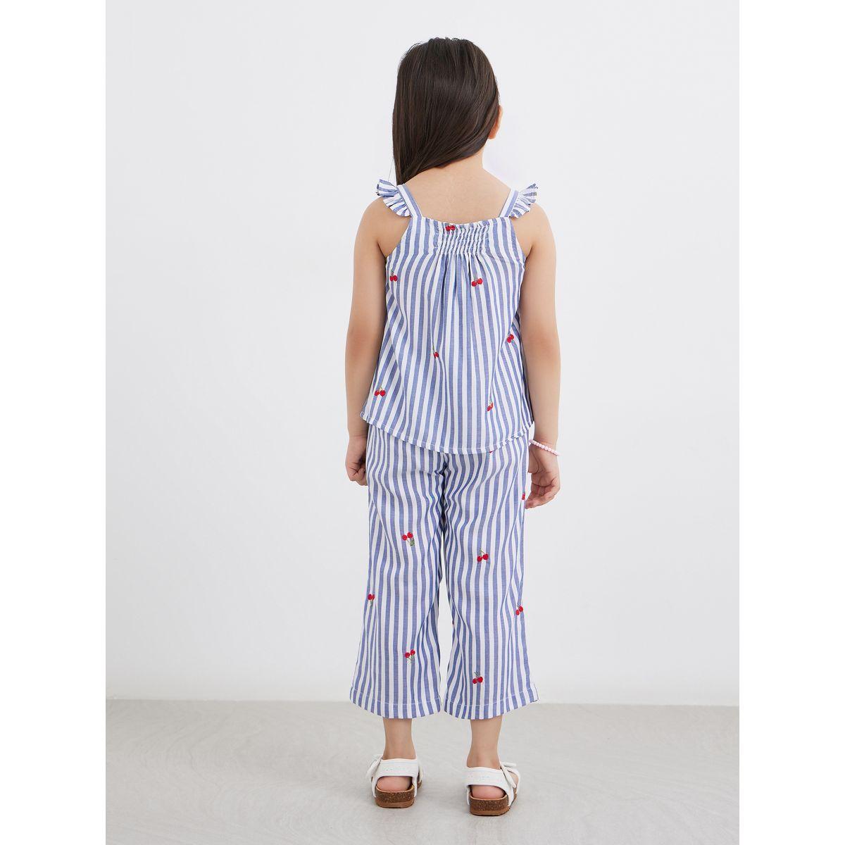 Styli Striped Ruffled Top and Culottes Set-girls-clothing-setsandcoords-image-4