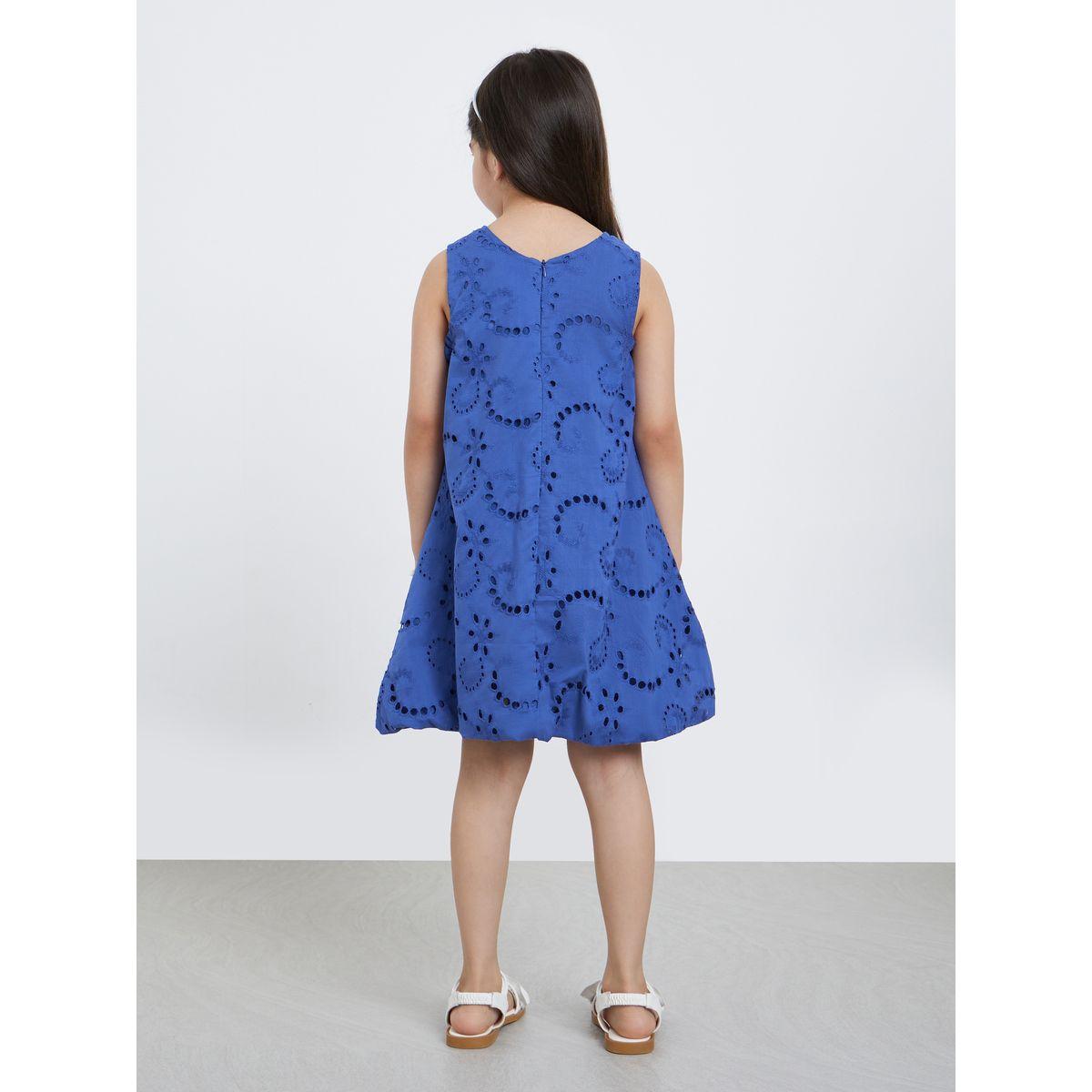 Styli Girls Blue Schiffli Sleeveless Dress with Balloon Hem-girls-clothing-dressesandjumpsuits-image-4