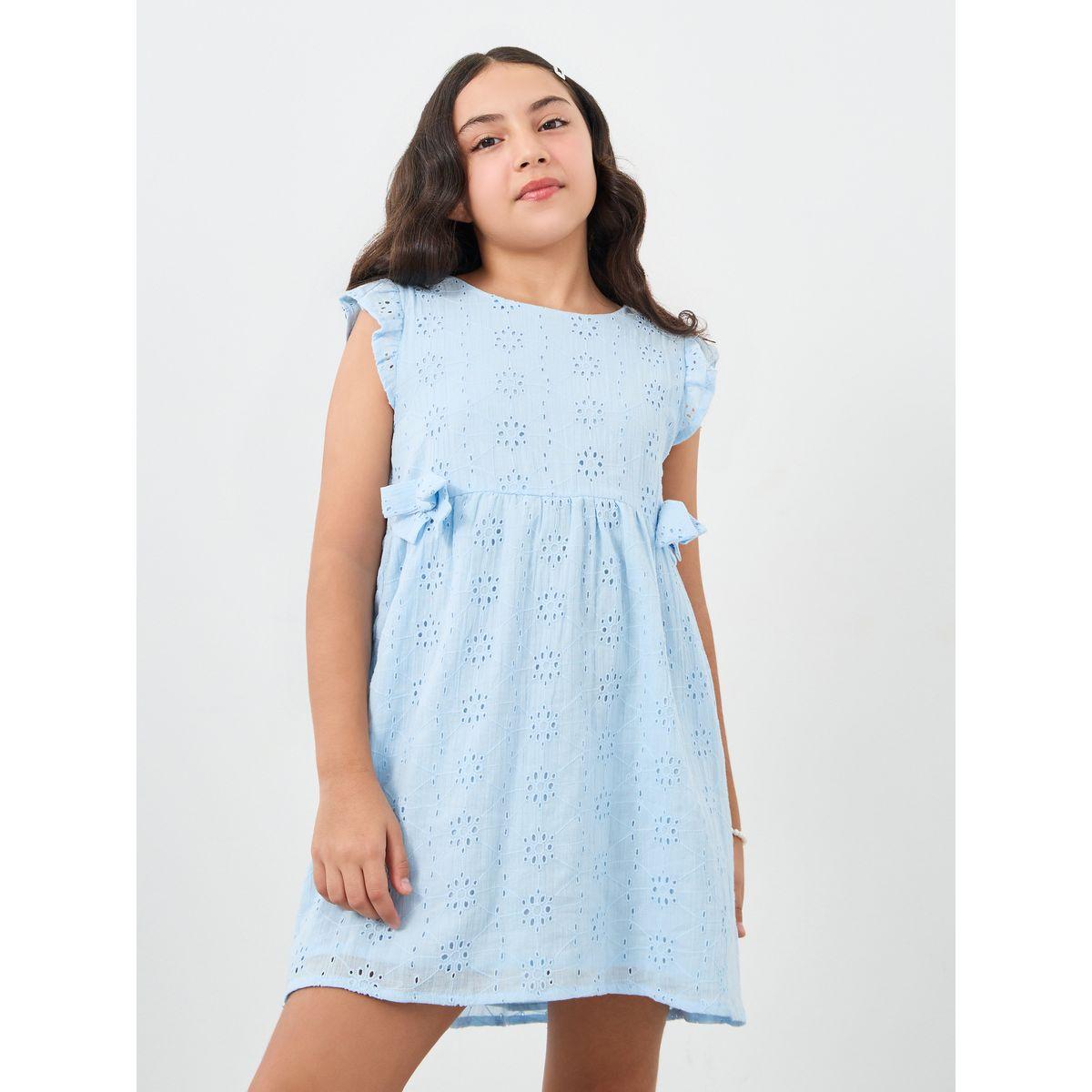 Styli Girls Schiffli Bow Detail Dress-girls-clothing-dressesandjumpsuits-image-1