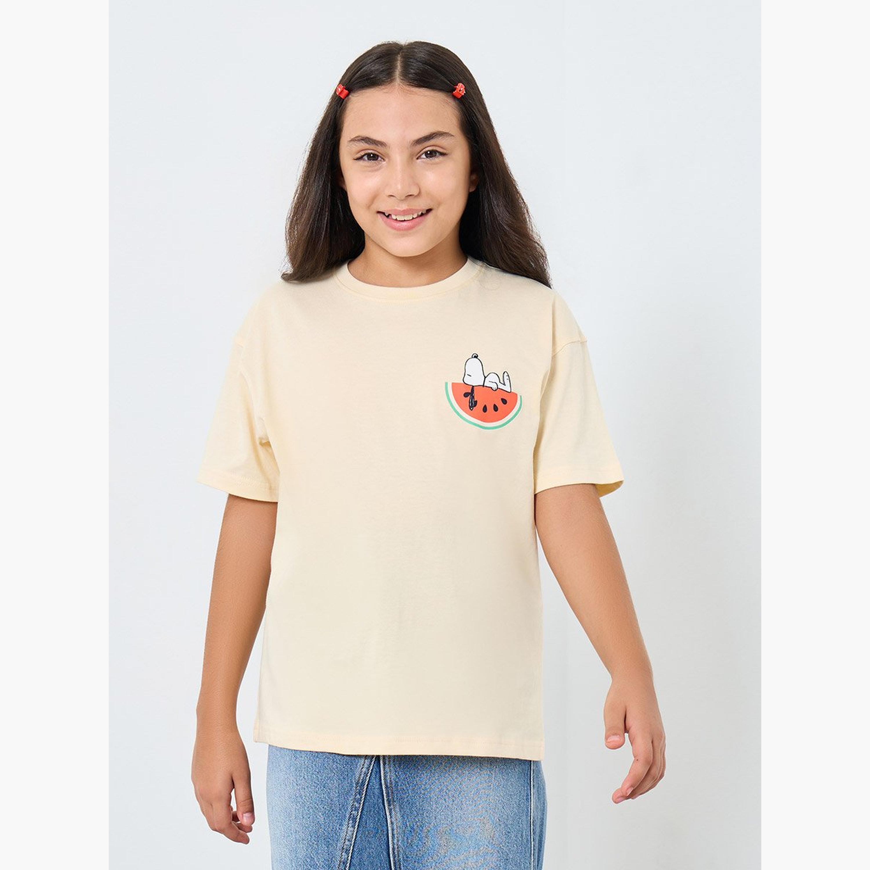 Styli Girls Beige Snoopy Graphic Oversized T-Shirt-girls-clothing-tshirts-image-1