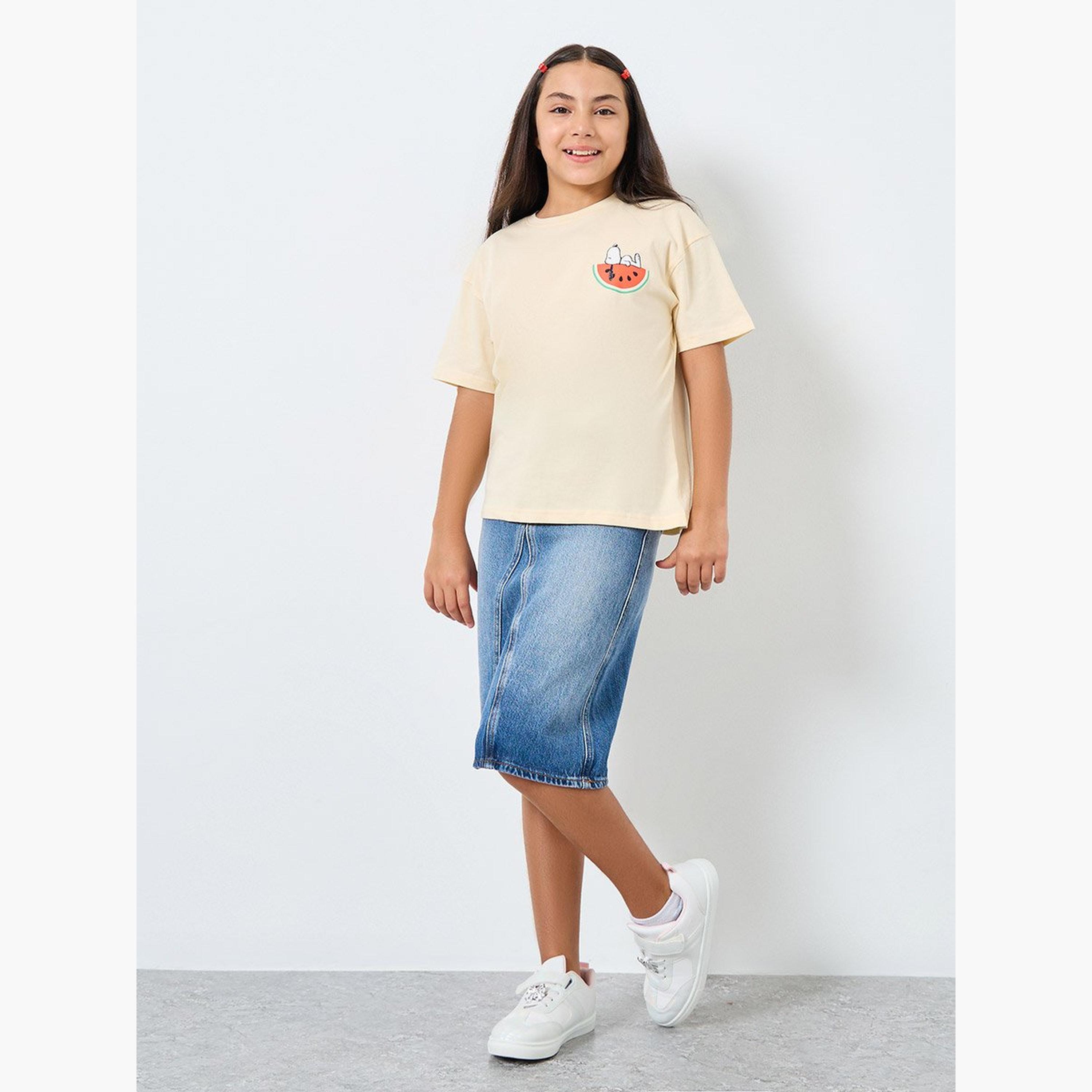 Styli Girls Beige Snoopy Graphic Oversized T-Shirt-girls-clothing-tshirts-image-2