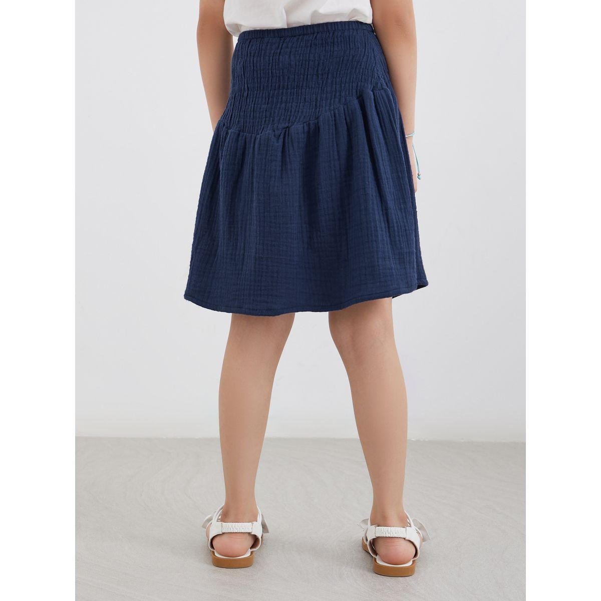 Styli Blue Flared Smocked Mini Skirt-girls-clothing-bottoms-skirts-image-4