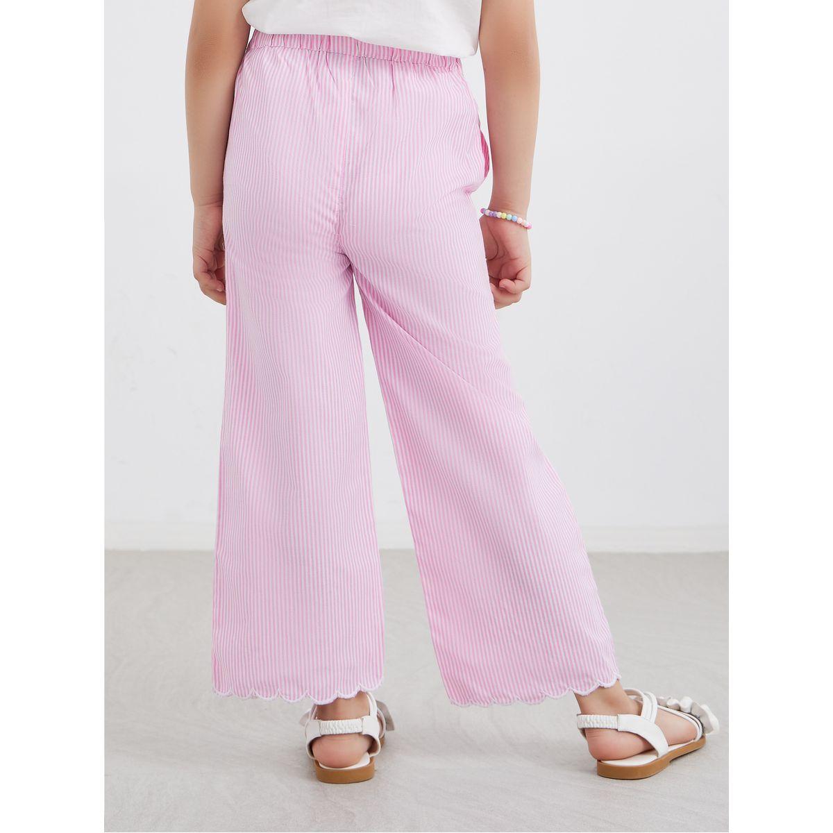 Styli Girls Pink Striped Pants with Drawstring Waist-girls-clothing-bottoms-trousers-image-4