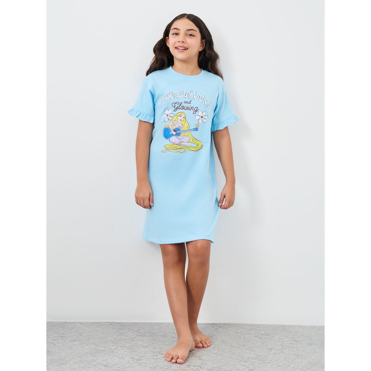 قميص نوم بطبعة جرافيكك مع تفاصيل كشكش-girls-clothing-nightwear-image-1