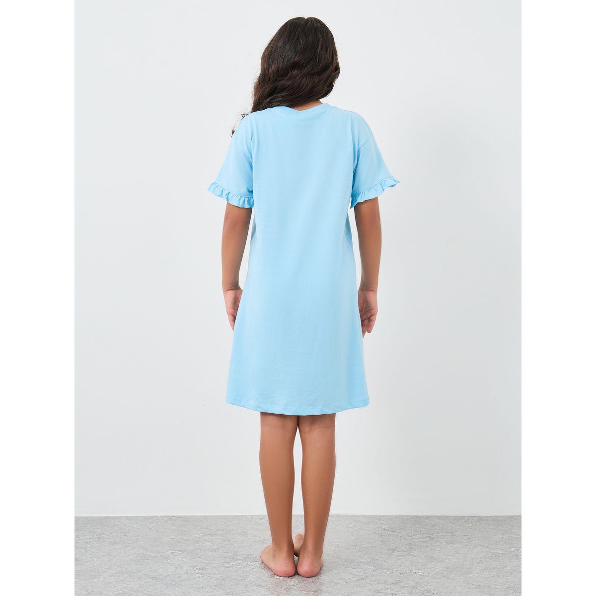 قميص نوم بطبعة جرافيكك مع تفاصيل كشكش-girls-clothing-nightwear-image-4