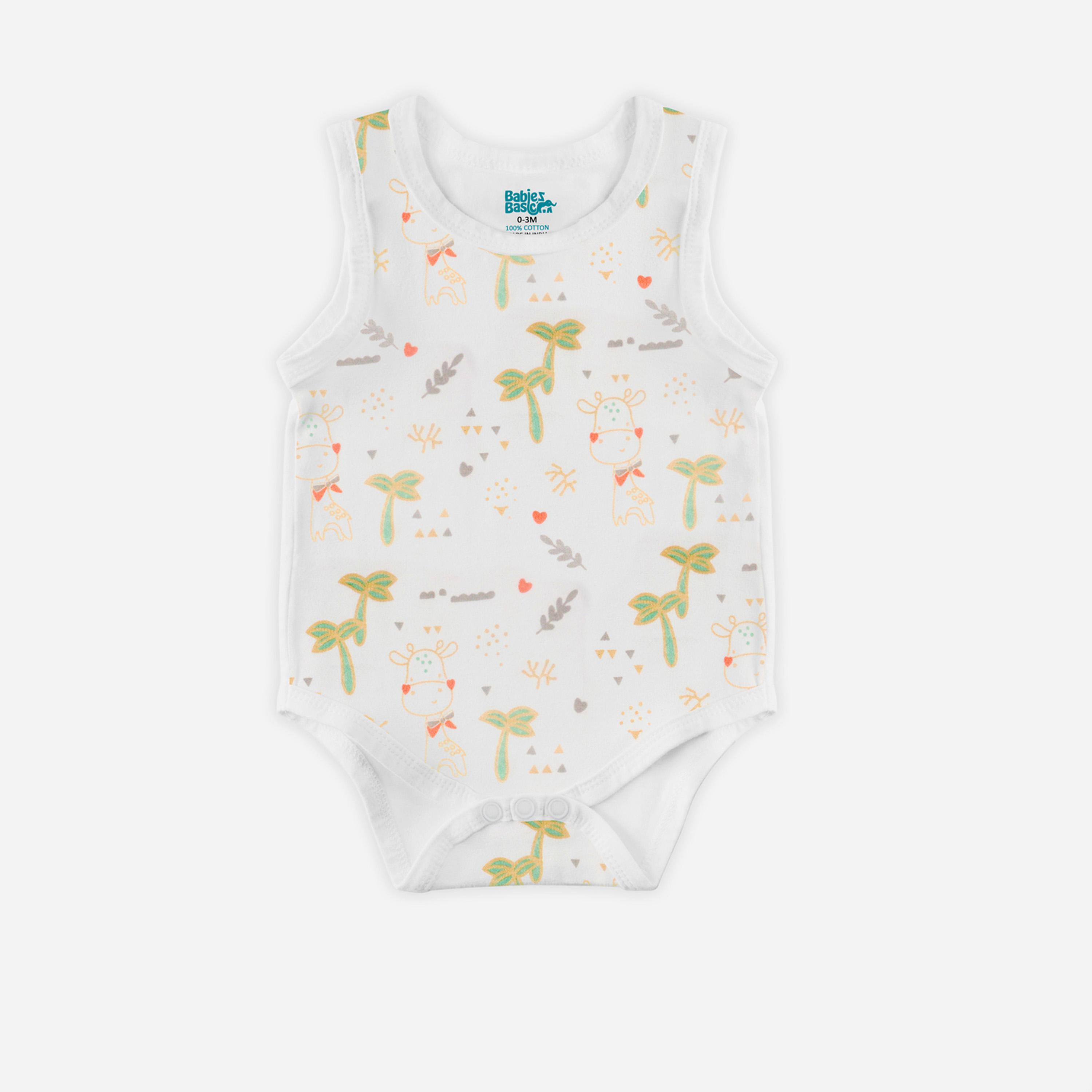 Babies Basic x Styli Pack of 3 - Printed Combed Cotton Sleeveless Bodysuit-boys-clothing-rompersanddungarees-image-3
