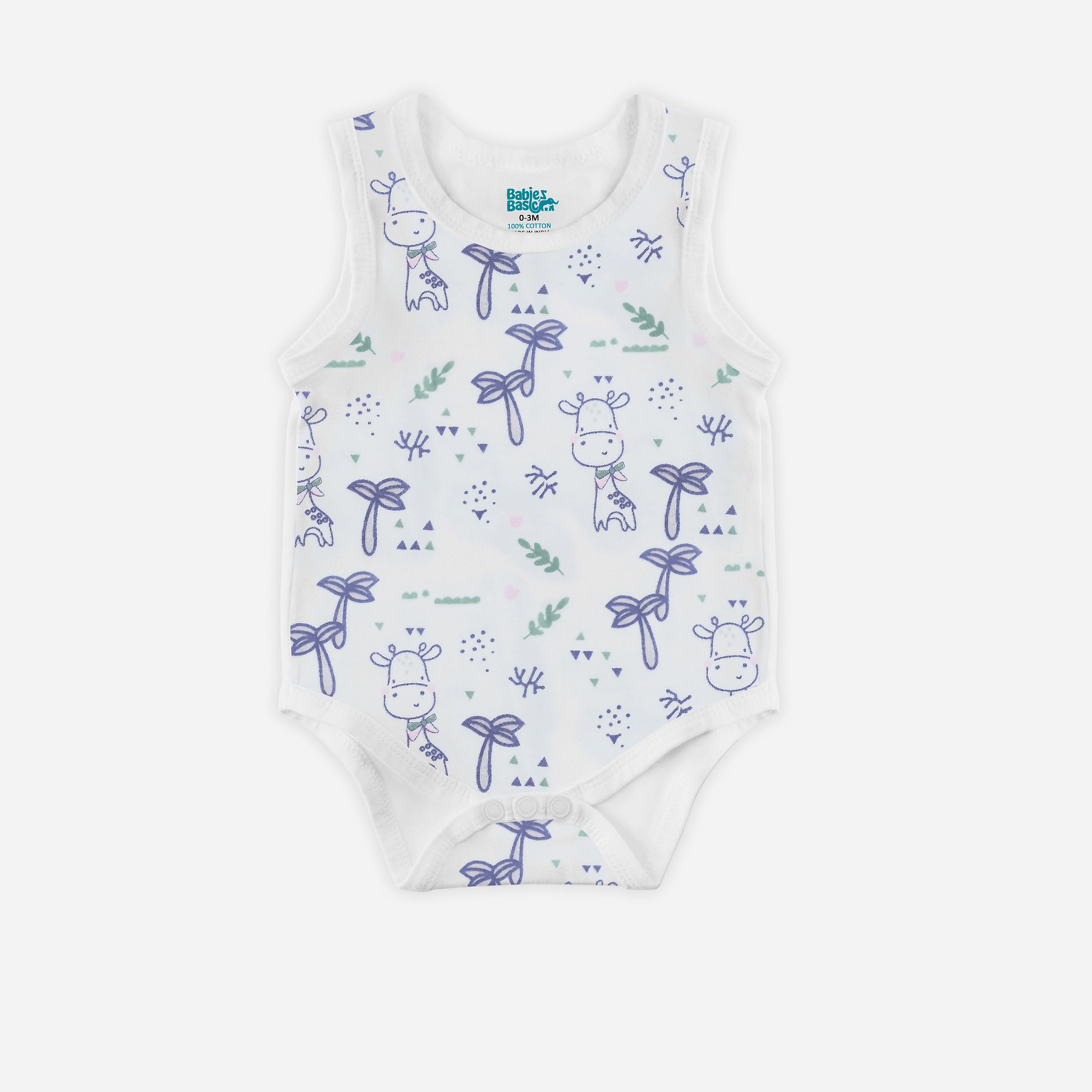Babies Basic x Styli Pack of 3 - Printed Combed Cotton Sleeveless Bodysuit-boys-clothing-rompersanddungarees-image-4