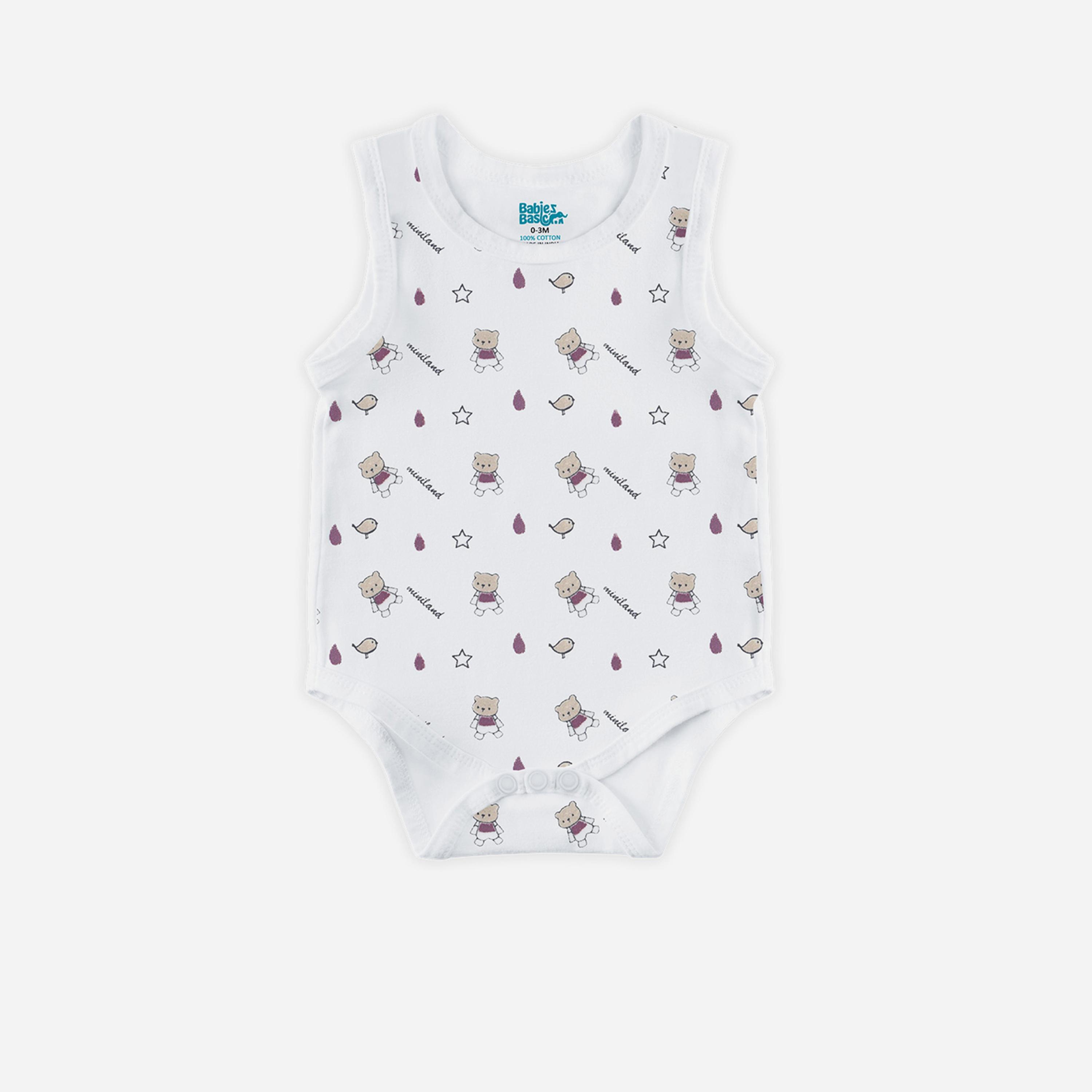 Babies Basic x Styli Pack of 3 - Printed Combed Cotton Sleeveless Bodysuit-boys-clothing-rompersanddungarees-image-3
