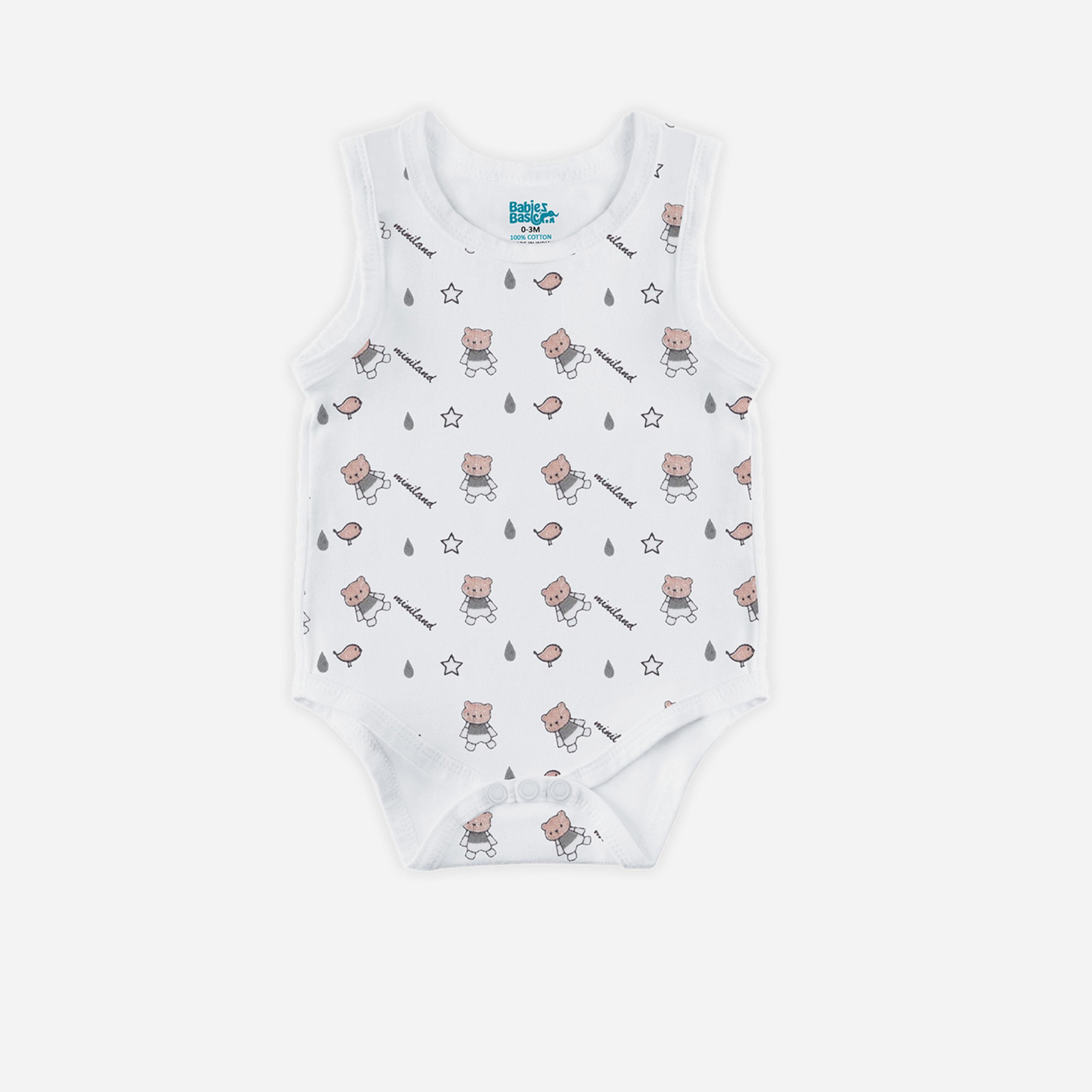 Babies Basic x Styli Pack of 3 - Printed Combed Cotton Sleeveless Bodysuit-boys-clothing-rompersanddungarees-image-4